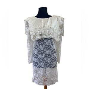Vintage Night Way White Lace Long Sleeve Dress with Lapel